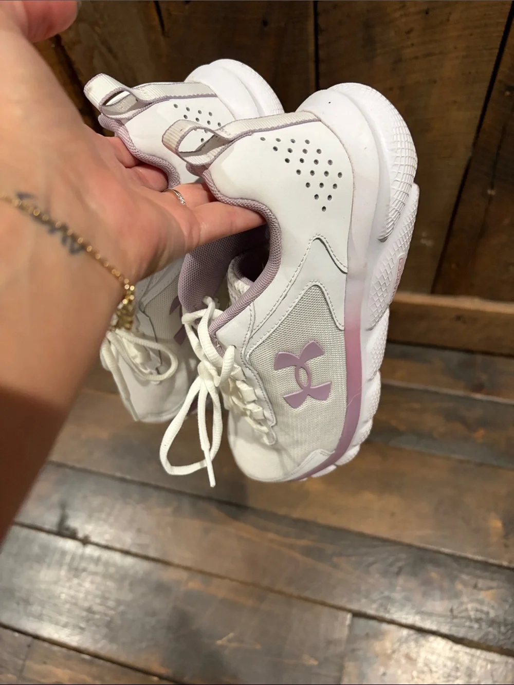 Under Armour Girls White and Light Pink Athletic Sneakers